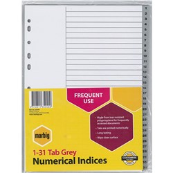 MARBIG NUMERICAL DIVIDERS A4 PP 1-31 Grey