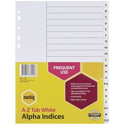 MARBIG ALPHABETICAL DIVIDERS A4 PP A-Z White