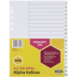 MARBIG ALPHABETICAL DIVIDERS A4 PP A-Z White