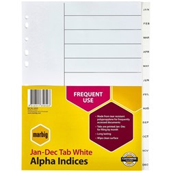 MARBIG MONTHLY ALPHA DIVIDERS A4 PP Jan-Dec White