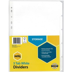 MARBIG MANILLA DIVIDER A4 5Tab Manilla White