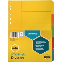 MARBIG BRIGHT MANILLA DIVIDERS A4 5 Tab Multi-Coloured