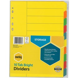 MARBIG BRIGHT MANILLA DIVIDERS A4 10 Tab Multi-Coloured