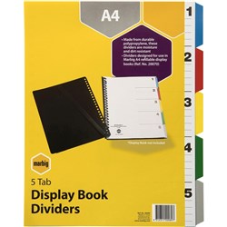 MARBIG DISPLAY BOOK DIVIDERS A4 PP 5Tab Assorted