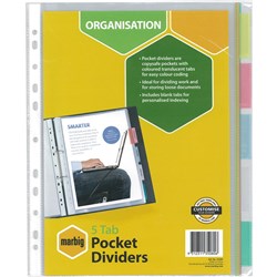 MARBIG POCKET DIVIDERS A4 PP 5Tab Copysafe Pockets
