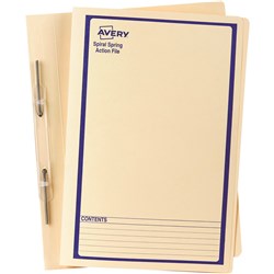 AVERY SPIRAL SPRING MANILLA FILES Buff Printed Blue Box25 Clearance Stock#