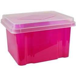 ITALPLAST 32 LITRE PLASTIC SUSPENSION FILE & STORAGE BOX Tint Pink Base Clear Lid