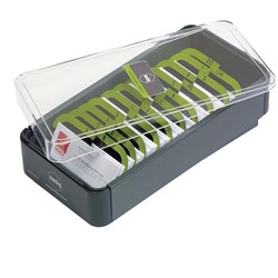 MARBIG BUSINESS CARD FILING BOX Pro Series 400Cap Gry/Lime