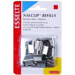 ESSELTE NALCLIP REFILLS Medium Stainless Steel Pk50
