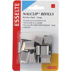 ESSELTE NALCLIP REFILLS Large Stainless Steel Pk25