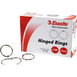 ESSELTE HINGED RINGS No.6 25mm Box100