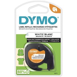 DYMO LETRATAG LABELLING TAPE Fabric 12mmx2m -IRON-ON, White