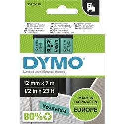 DYMO D1 LABEL CASSETTE 12mmx7m -Black on Green-D#