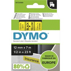 DYMO D1 LABEL CASSETTE 12mmx7m -Black on Yellow