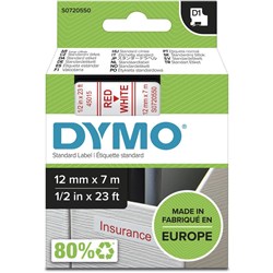 DYMO D1 LABEL CASSETTE 12mmx7m -Red on White