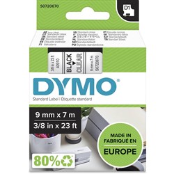 DYMO D1 LABEL CASSETTE 9mmx7m -Black on Clear