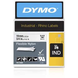 DYMO 18489 RHINO INDUSTRIAL LABELS 19mm x 3.5m Nylon Black on white