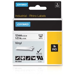 DYMO 18444 Rhino Industrial Labels 12mmx5m Black on White 12mmx5.5m  Vinyl