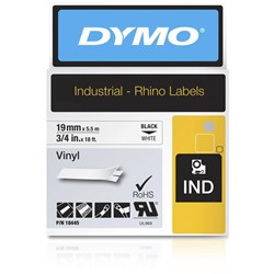 DYMO 18445 RHINO INDUSTRIAL Labels 19mm x 5.5m Vinyl Black On white