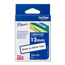 BROTHER TZE231 LAMINATED 12mm Black on White PTouch Tape TZE 231 TZ-231