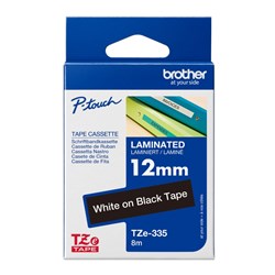 Brother TZE335 PTouch Tape 12mmx8m White on Black TZE-335  Clearance Stock#