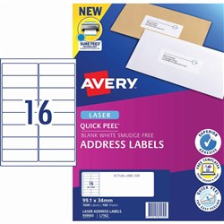 AVERY L7162 MAILING LABELS Laser 16/Sht 99.1x34mm 100Shts