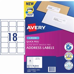 AVERY L7161 MAILING LABELS Laser 18/Sht 63.5x46mm 100Shts