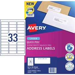 AVERY L7157 MAILING LABELS Laser 33/Sht 64x24.3mm 100Shts