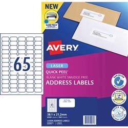 AVERY L7651 MAILING LABELS Laser 65/Sht 38x21.2mm 100Sht