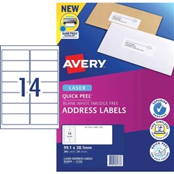 AVERY L7163 MAILING LABELS Laser 14/Sht, 99x38.1mm 20Shts