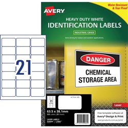 AVERY HEAVY DUTY LASER LABELS White L7060 63.5x38.1mm 21UP 25 Sheets