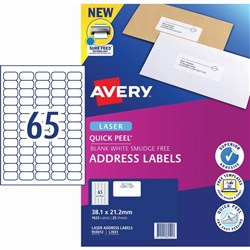 AVERY L7651 MAILING LABELS Laser 65/Sht 38.1x21.2mm 25Sht