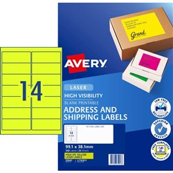 AVERY L7163FY LASER LABELS 14/Sht 99.1x38.1mm Flouro Yell