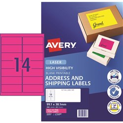 AVERY L7163FY LASER LABELS 14/Sht 99.1x38.1mm Flouro Pink