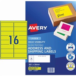 AVERY L7162FY LASER LABELS 16/Sht 99.1x34mm Flouro Yell