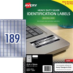 AVERY HEAVY DUTY LASER LABELS Silver L6008 25.4x10mm