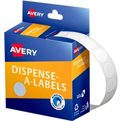 AVERY DISPENSER LABEL DMC14W Circle 14mm White Pk1200