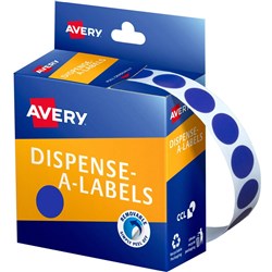 AVERY DISPENSER LABEL DMC14B Circle 14mm Blue Pk1050