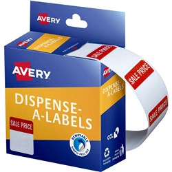 AVERY DISPENSER LABEL PRINTED Sale Price 24x30mm Red/Wht/400