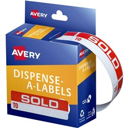 AVERY DISPENSER LABEL PRINTED Sold To -----  19 x 64mm Pk400