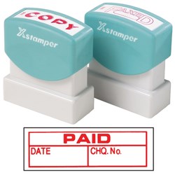 XSTAMPER -1 COLOUR -TITLES P-Q 1533 Paid/Date/Chq no. Red