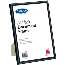 CARVEN CERTIFICATE FRAME A4 Desk/Wall Mountable Black