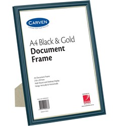 CARVEN CERTIFICATE FRAME A4 Desk/ Wall Mount Black/Gold