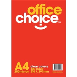 OFFICE CHOICE BINDING COVERS A4 250 Micron, Clear Pk100