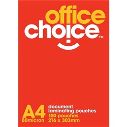 OFFICE CHOICE LAMINATING POUCH A4, 80 Micron, Box100