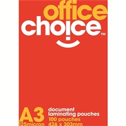 OFFICE CHOICE LAMINATING POUCH A3, 125 Micron, Box100