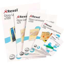REXEL LAMINATING POUCHES Key Card 2x180mic 63x93 Pack of 50