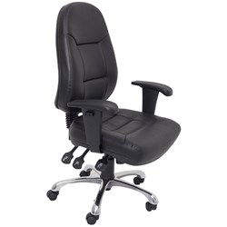 PU300 High Back Executive Task Chair Chrome Base With Arms Black Padded PU Seat and Back