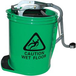 CLEANLINK MOP BUCKET GREEN Heavy Duty Plastic 16L With Metal Wringer