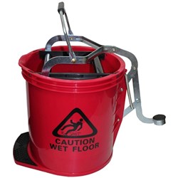 CLEANLINK MOP BUCKET RED Heavy Duty Plastic 16L With Metal Wringer